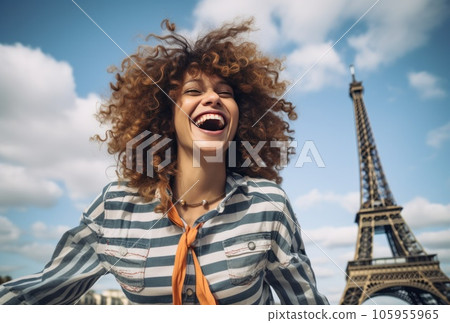 Beautiful young woman enjoying time in front of eiffel tower Beautiful young woman enjoying time in front of eiffel tower 105955965