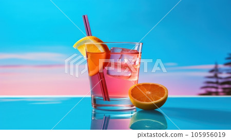 Pink cocktail with lemon wedge sitting on the pool table Pink cocktail with lemon wedge sitting on the pool table 105956019