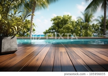 Empty wooden floor near the pool Empty wooden floor near the pool 105956035