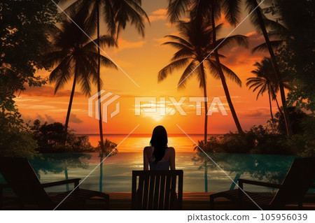 Woman sitting under the palm Woman sitting under the palm 105956039
