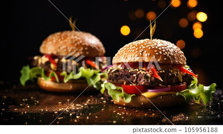 Two burgers on dark background 105956188