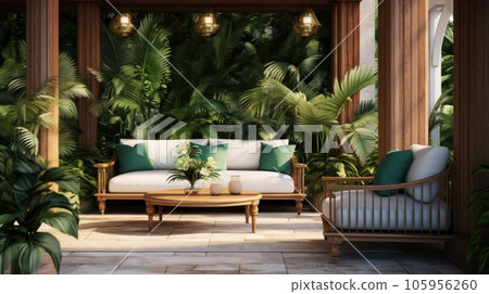 Modern backyard living area Modern backyard living area 105956260