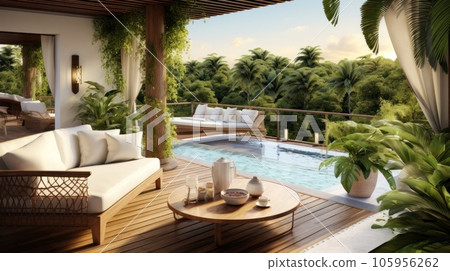 Modern backyard living area Modern backyard living area 105956262