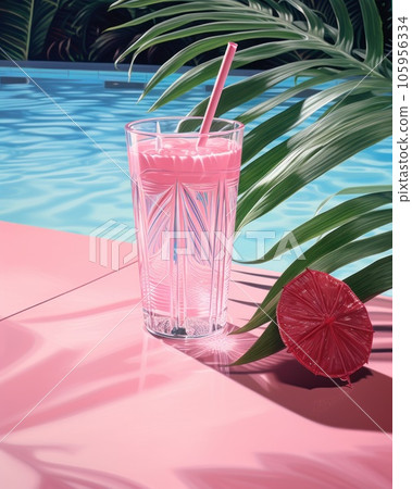 Pink cocktail with lemon wedge sitting on the pool table Pink cocktail with lemon wedge sitting on the pool table 105956334