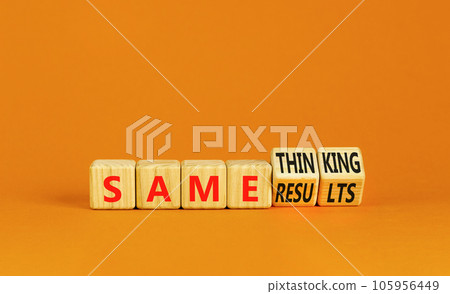 Same thinking and result symbol. Concept words Same thinking same results on wooden cubes. Beautiful orange background. Businessman hand. Business same thinking and result concept. Copy space. Same thinking and result symbol. Concept words Same thinking same results on wooden cubes. Beautiful orange background. Businessman hand. Business same thinking and result concept. Copy space. 105956449
