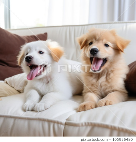 Cute puppy on a sofa 105956480
