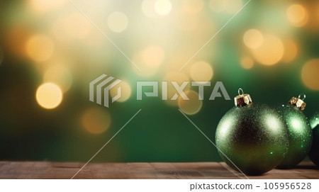 Christmas balls of green color on green blurred background. Bauble to decorate the tree. Christmas concept. AI generated Christmas balls of green color on green blurred background. Bauble to decorate the tree. Christmas concept. AI generated 105956528