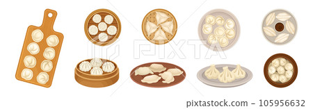 Various Dumplings of Cooked Dough with Filling Vector Set 105956632