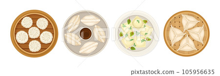 Various Dumplings of Cooked Dough with Filling Vector Set Various Dumplings of Cooked Dough with Filling Vector Set 105956635
