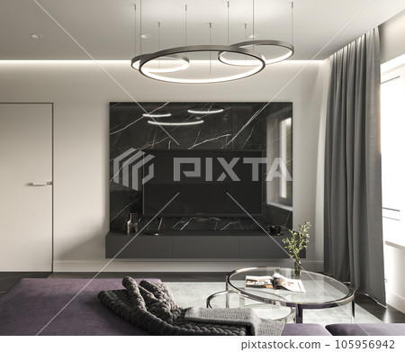 Living room interior design and mock up tv wall background. 3d rendering scene. High quality illustration 105956942