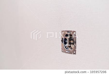 Installation of electrical sockets. Selective focus on the electrical sockets. Copy space Installation of electrical sockets. Selective focus on the electrical sockets. Copy space 105957206