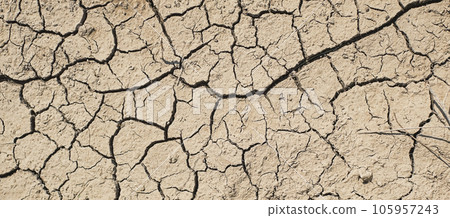 Cracks ground, top view for the background or graphic design with the concept of drought and death. Ecology and well being of ecosystems Cracks ground, top view for the background or graphic design with the concept of drought and death. Ecology and well being of ecosystems 105957243