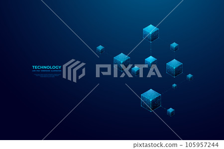 Blockchain concept on blue background. Technology 3D linked blocks Blockchain concept on blue background. Technology 3D linked blocks 105957244