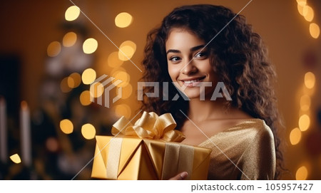 Girl with gift box 105957427