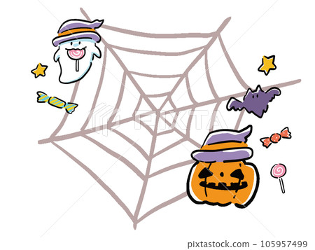 手繪風格可愛的蜘蛛網、幽靈和幽靈南瓜框架(傑克·奧蘭特) 手繪風格可愛的蜘蛛網、幽靈和幽靈南瓜框架(傑克·奧蘭特) 105957499