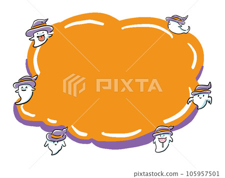 Hand drawn style cute frame illustration of multiple ghosts 105957501