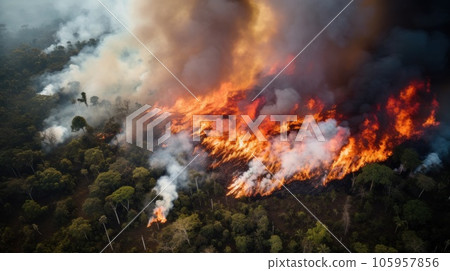 Fire in the tropical forest 105957856