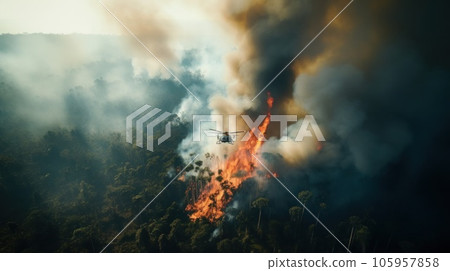 Fire in the tropical forest 105957858