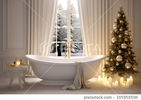 Interior of Christmas bathroom. Generative ai 105958500