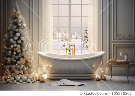 Interior of Christmas bathroom. Generative ai 105958502