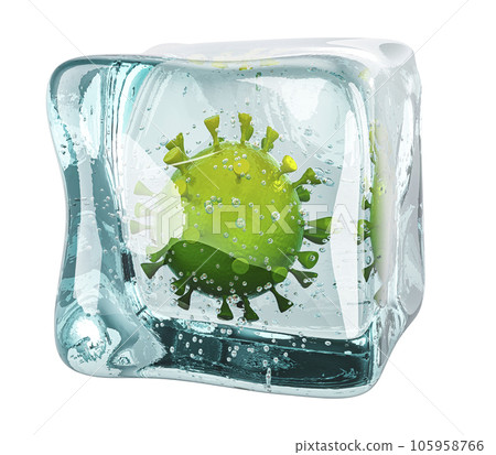 Virus frozen in ice cube, 3D rendering Virus frozen in ice cube, 3D rendering 105958766