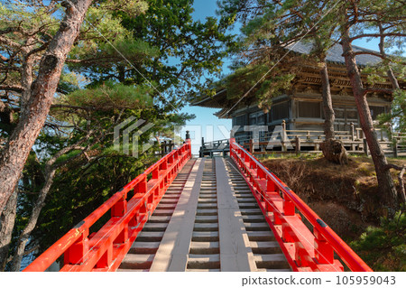Godaido of Zuiganji Temple and red bridge in Matsushima, Miyagi, Japan 105959043