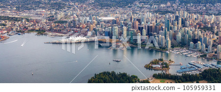 Coal Harbour, Port and Modern Downtown City. Aerial View. Vancouver, BC, Canada Coal Harbour, Port and Modern Downtown City. Aerial View. Vancouver, BC, Canada 105959331