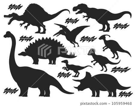 Illustration set of various dinosaur silhouettes 105959468