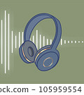 Image illustration of headphones and audio waveform 105959554