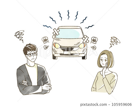 Men and women who are worried about old cars 105959606