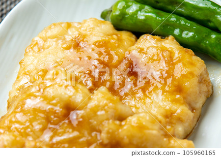 Close-up of conger pike teriyaki. Close-up of conger pike teriyaki. 105960165