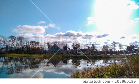 Blue sky that moves to the surface of the water 105960189