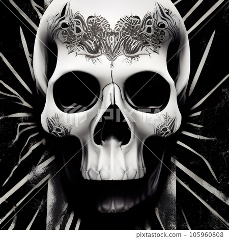 Scary skull illustration black and white art design 105960808
