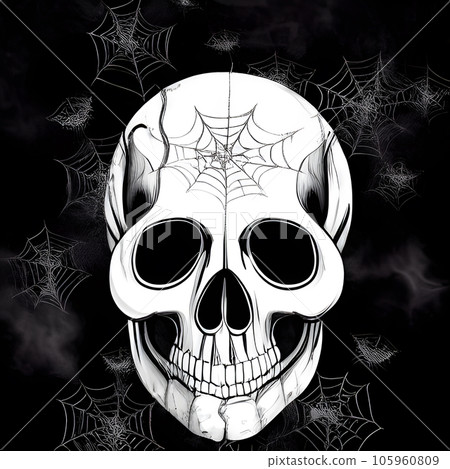 Scary skull illustration black and white art design 105960809