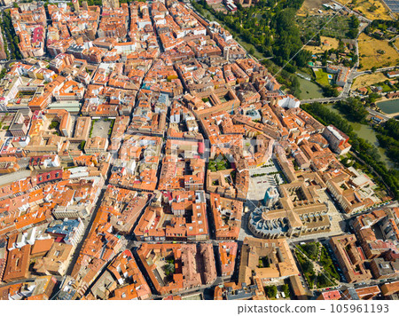Panoramic view from the drone on the city Palencia. Panoramic view from the drone on the city Palencia. 105961193