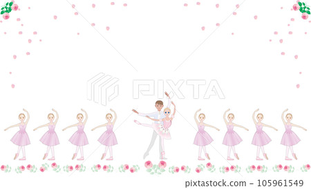 Illustration set of dancers_Images of ballerinas dancing waltz of flowers with konpeito spirits and princes_copy space 105961549