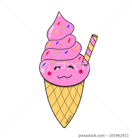 colorful ice cream in waffle cone cartoon style colorful ice cream in waffle cone cartoon style 105962911