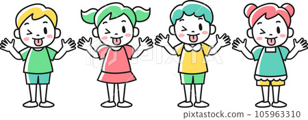 女孩和男孩淘氣地伸出舌頭的插圖集 105963310