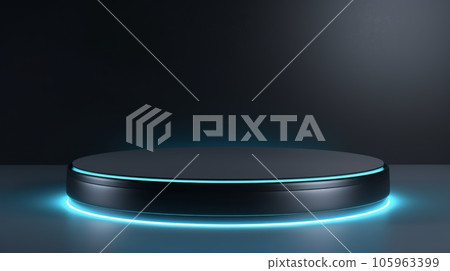 LED Abstract Minimalistic Product Podium. The Scene for Product Presentation. 3D Room with Geometric Platform Stage Pedestal. Ai Generated Podium Mockup for a Product advertisement. 105963399
