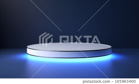 LED Abstract Minimalistic Product Podium. The Scene for Product Presentation. 3D Room with Geometric Platform Stage Pedestal. Ai Generated Podium Mockup for a Product advertisement. 105963400