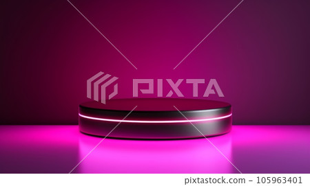 LED Abstract Minimalistic Product Podium. The Scene for Product Presentation. 3D Room with Geometric Platform Stage Pedestal. Ai Generated Podium Mockup for a Product advertisement. 105963401
