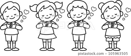 Illustration set of boys and girls with heartwarming expressions Illustration set of boys and girls with heartwarming expressions 105963505