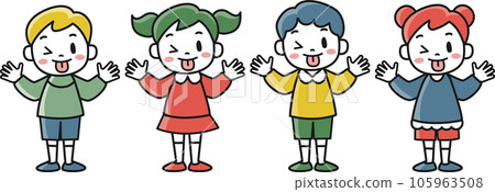 女孩和男孩淘氣地伸出舌頭的插圖集 105963508