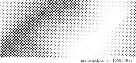 Halftone faded wavy gradient texture. Grunge dirty speckles and spots background. Black and white uneven sand grain wallpaper. Retro pixelated bitmap comic cartoon vector backdrop Halftone faded wavy gradient texture. Grunge dirty speckles and spots background. Black and white uneven sand grain wallpaper. Retro pixelated bitmap comic cartoon vector backdrop 105964082