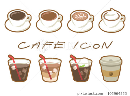 Coffee icon material (circle, for SNS, illustration, cafe, border) 105964253