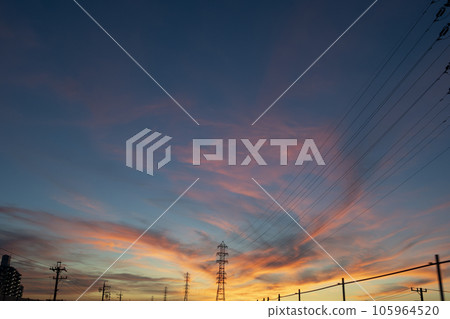 Steel tower, beautiful sunset, view of the journey 105964520