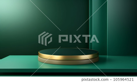 Emerald Crystal Abstract Minimalistic Product Podium. The Scene for Product Presentation. 3D Room with Geometric Platform Stage Pedestal. Ai Generated Podium Mockup for a Product advertisement. 105964521