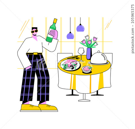 Design hotel stay isolated cartoon vector illustrations. Attractive man in boutique hotel, take food from buffet, gastronomy concept tour, vacation time, luxury accommodation vector cartoon. 105965375