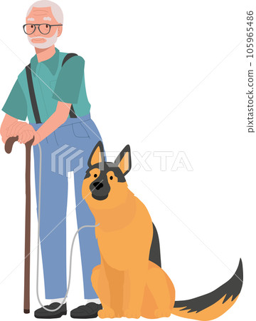 Serene Moments, a Senior man and his Loyal German Shepherd Enjoying  Outdoor Togetherness 105965486