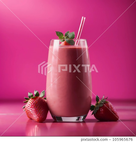 strawberry smoothie in glass 105965676